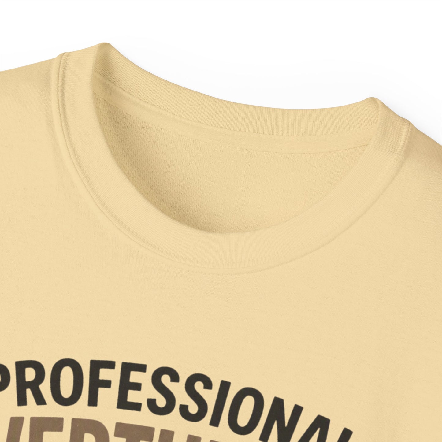 Professional Overthinker T-Shirt – Funny Cat Overworking Graphic Tee