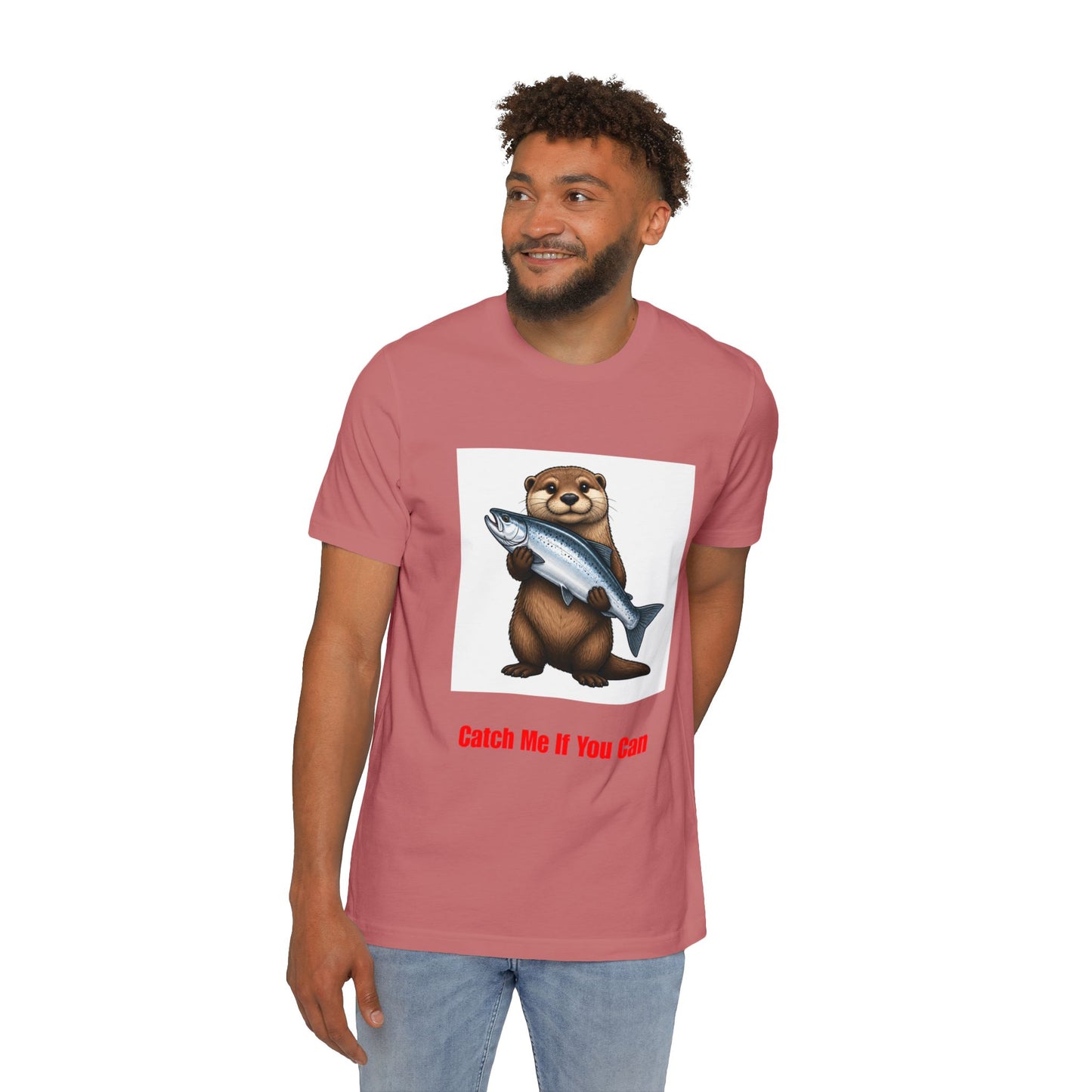 Otter Holding Salmon T-Shirt | "Catch Me If You Can" Funny Fishing Tee