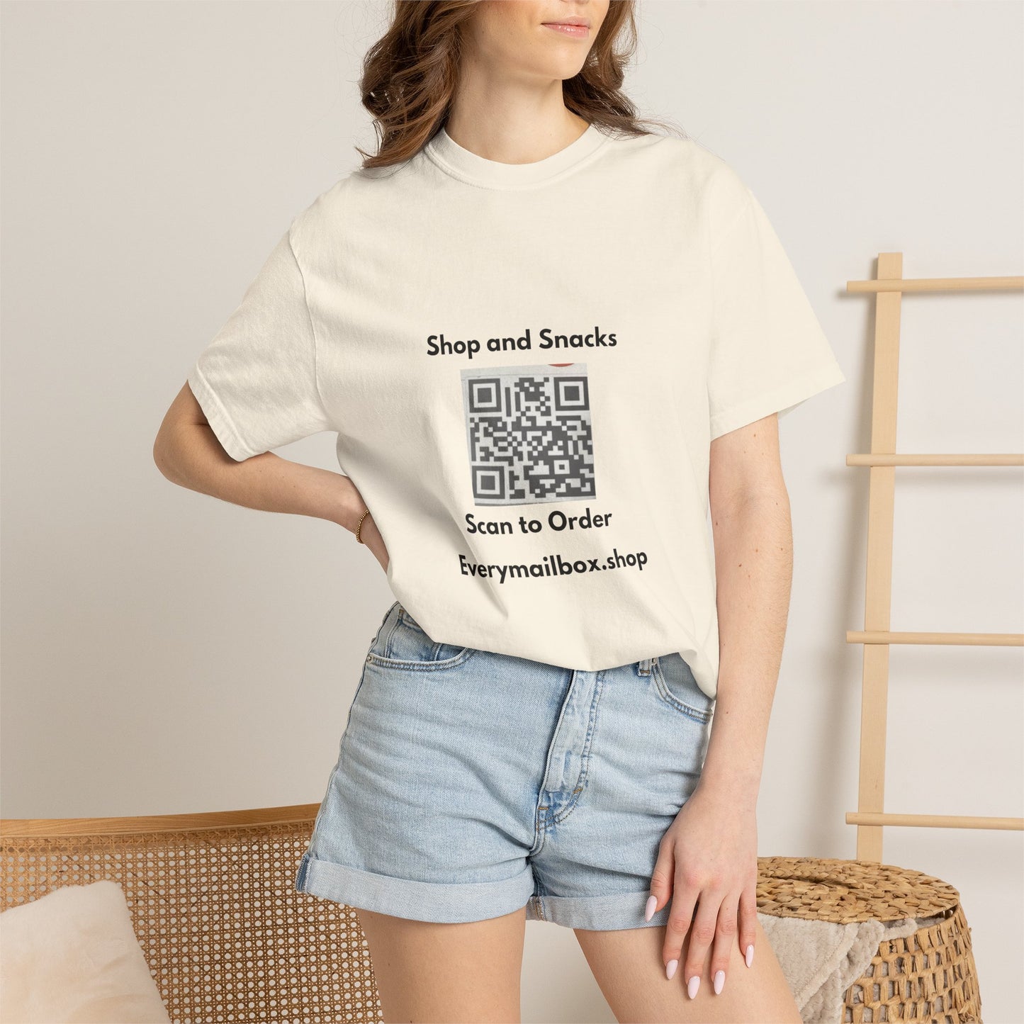 QR Code Promo T-Shirt — "Shop and Snacks" Scan to Order Tee