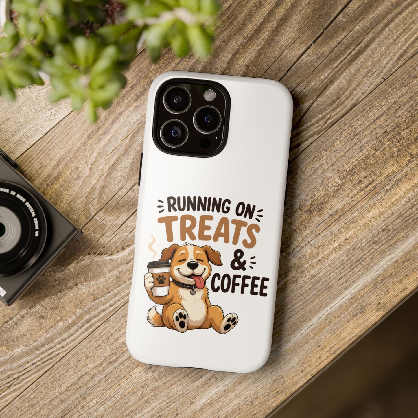 Running on Treats & Coffee Phone Case | Cute Dog Design for iPhone & Samsung