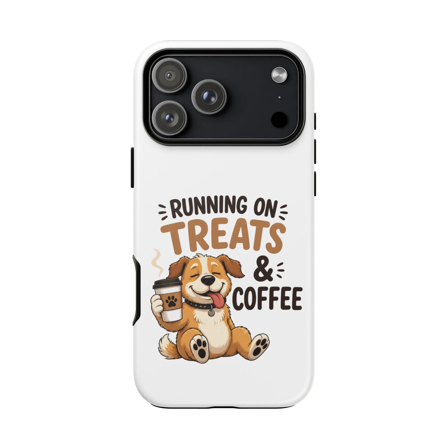 Running on Treats & Coffee Phone Case | Cute Dog Design for iPhone & Samsung