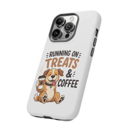 Running on Treats & Coffee Phone Case | Cute Dog Design for iPhone & Samsung