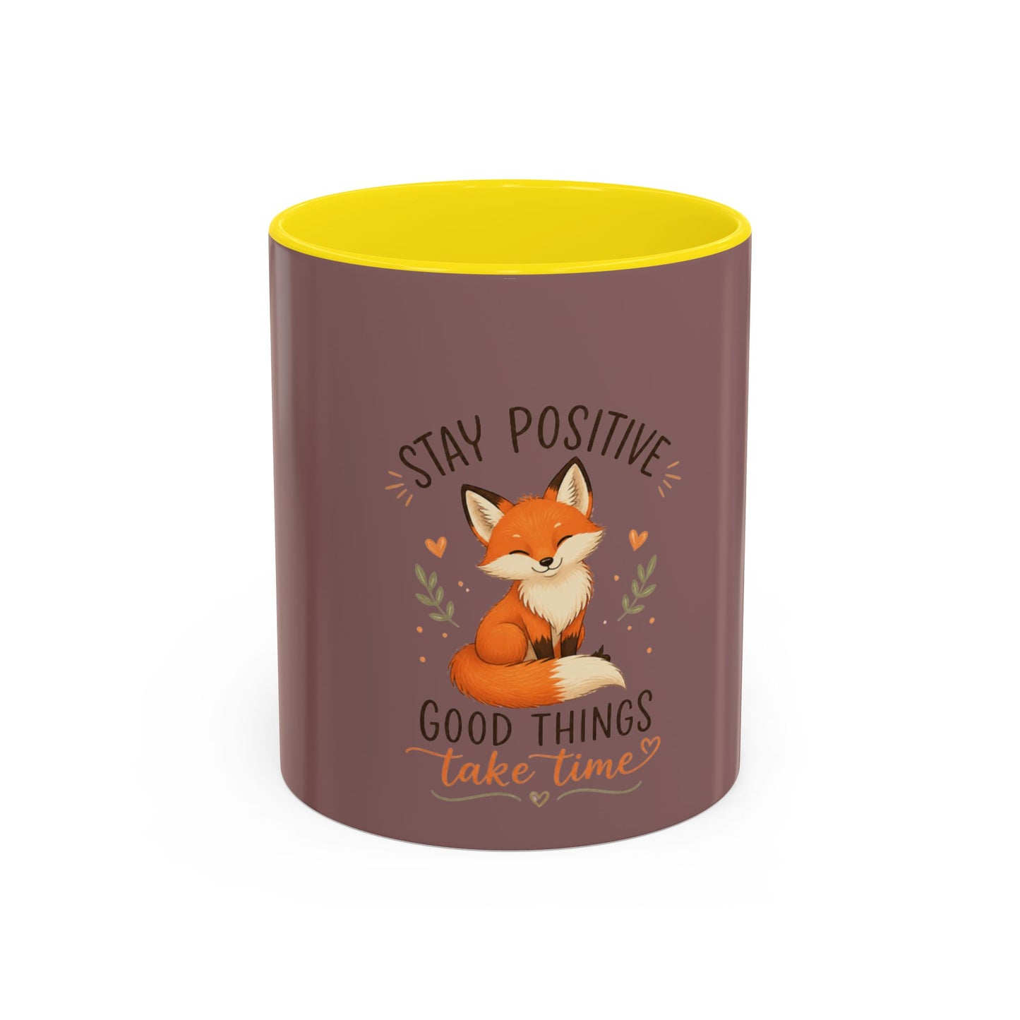 Stay Positive Fox Coffee Mug – 'Good Things Take Time' Inspirational Accent Mug