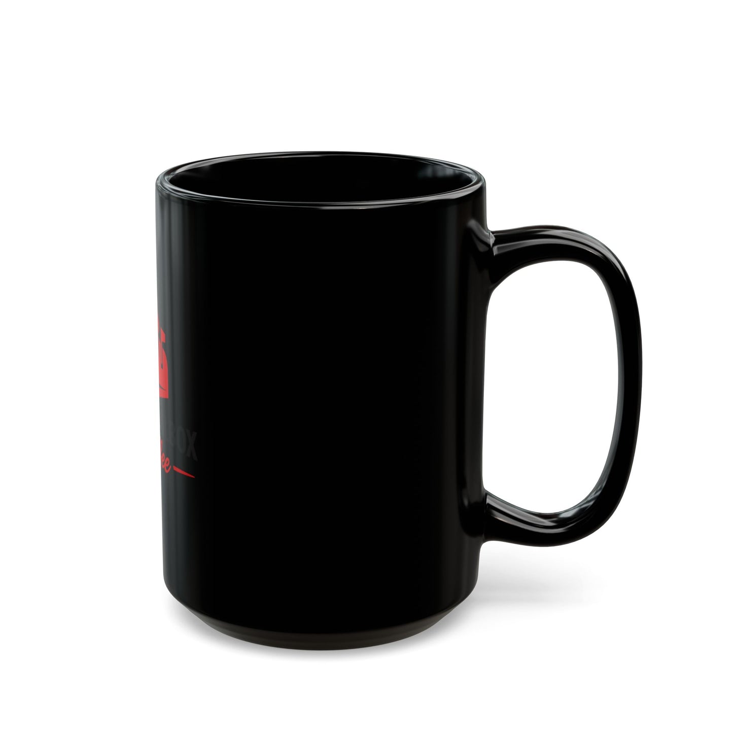 EveryMailBox Coffee Mug — Black Ceramic Cup with Bold Red Logo | 11oz & 15oz