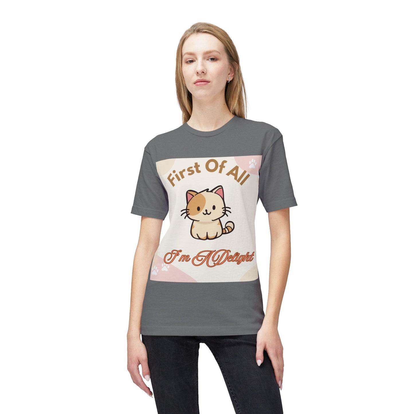Cat Graphic T-Shirt — "First Of All I'm A Delight" Cute Kawaii Cat Tee
