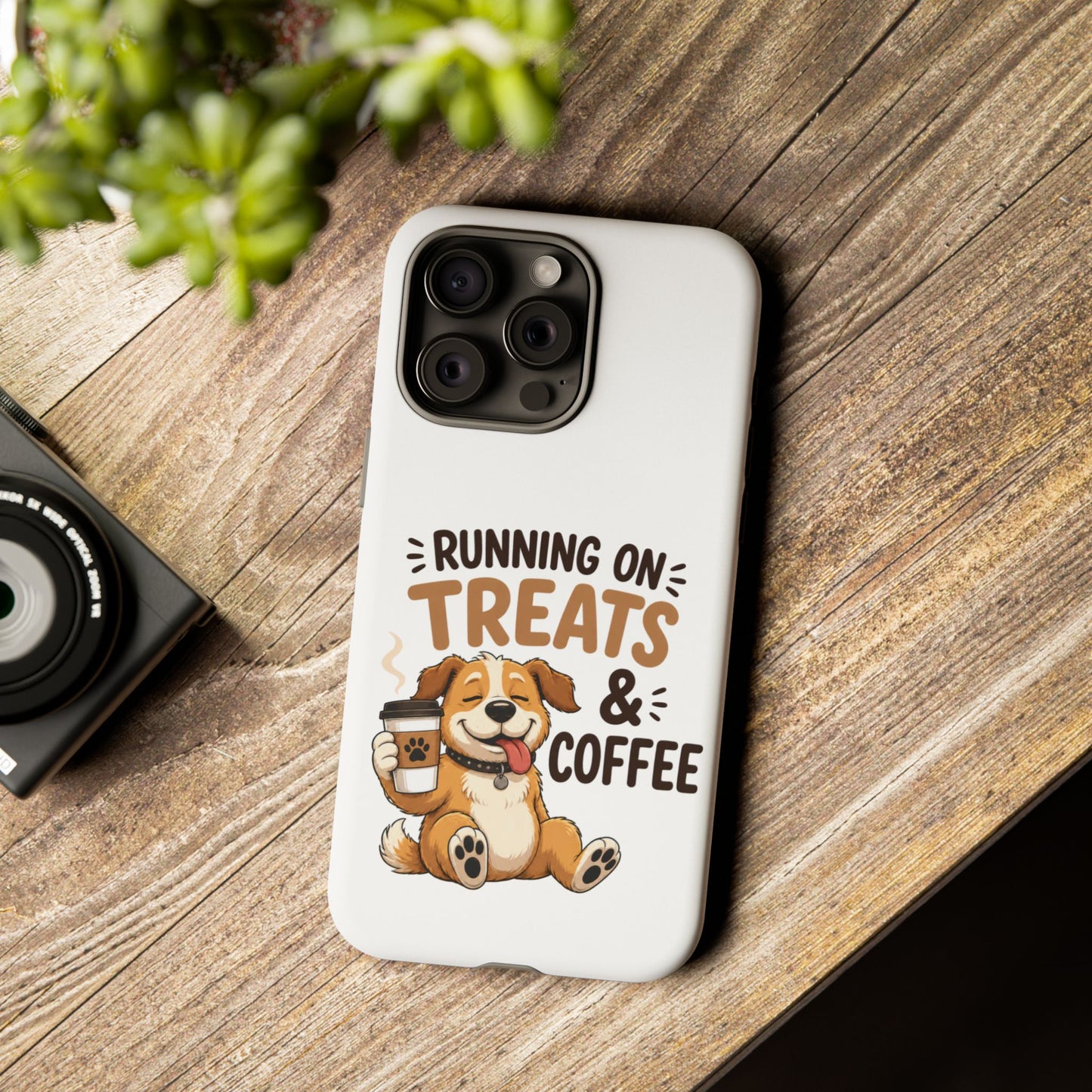Running on Treats & Coffee Phone Case | Cute Dog Design for iPhone & Samsung
