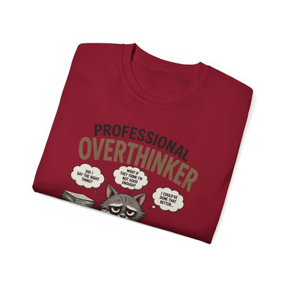 Professional Overthinker T-Shirt – Funny Cat Overworking Graphic Tee