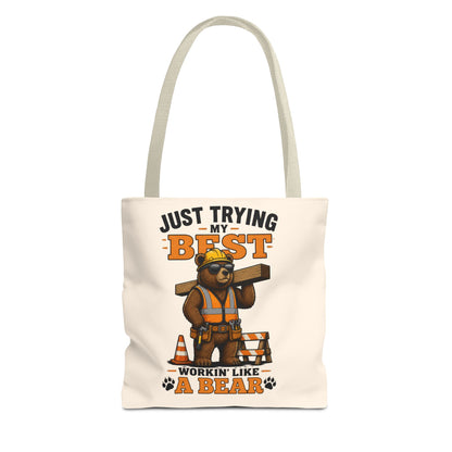 Just Trying My Best Tote Bag - Cute Construction Bear Canvas Tote