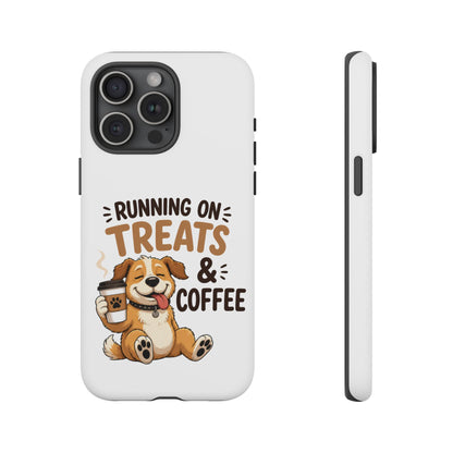 Running on Treats & Coffee Phone Case | Cute Dog Design for iPhone & Samsung