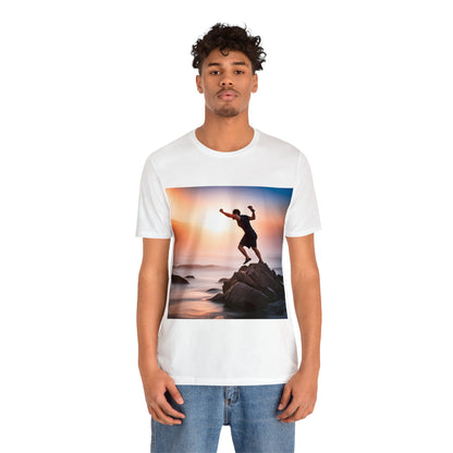 Unisex Jersey Short Sleeve Tee Guy on rock