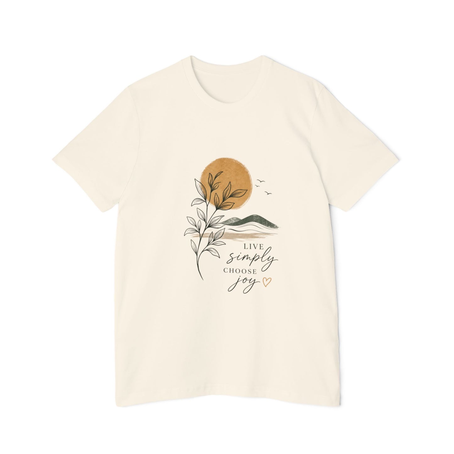 Inspirational Graphic T-Shirt — "Live Simply, Choose Joy" Sun & Botanical Design