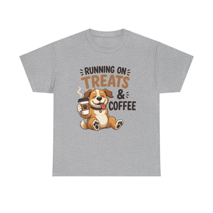 Running on Treats & Coffee T-Shirt | Cute Dog & Coffee Graphic Tee