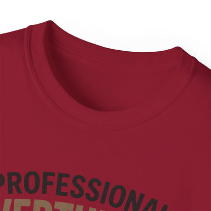 Professional Overthinker T-Shirt – Funny Cat Overworking Graphic Tee