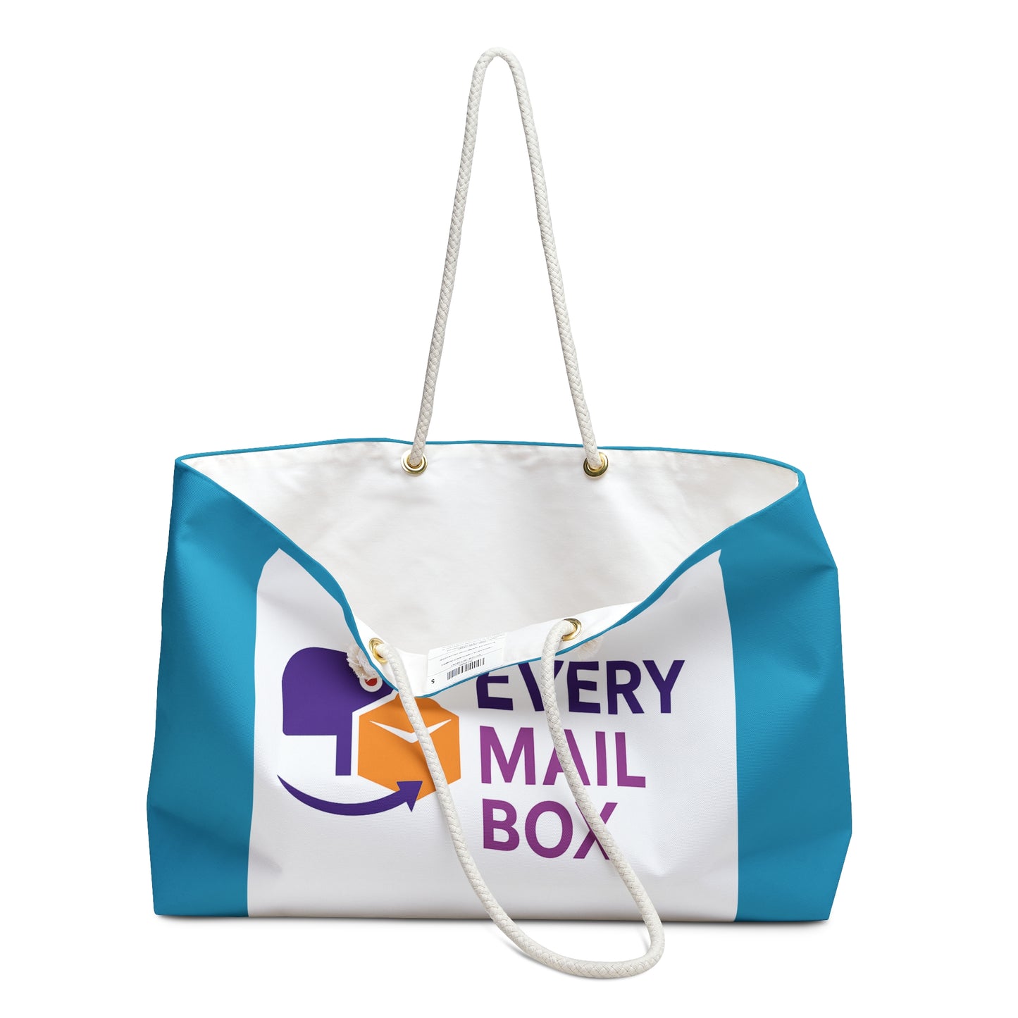 Tote bag with 'Every Mail Box' logo on a white background