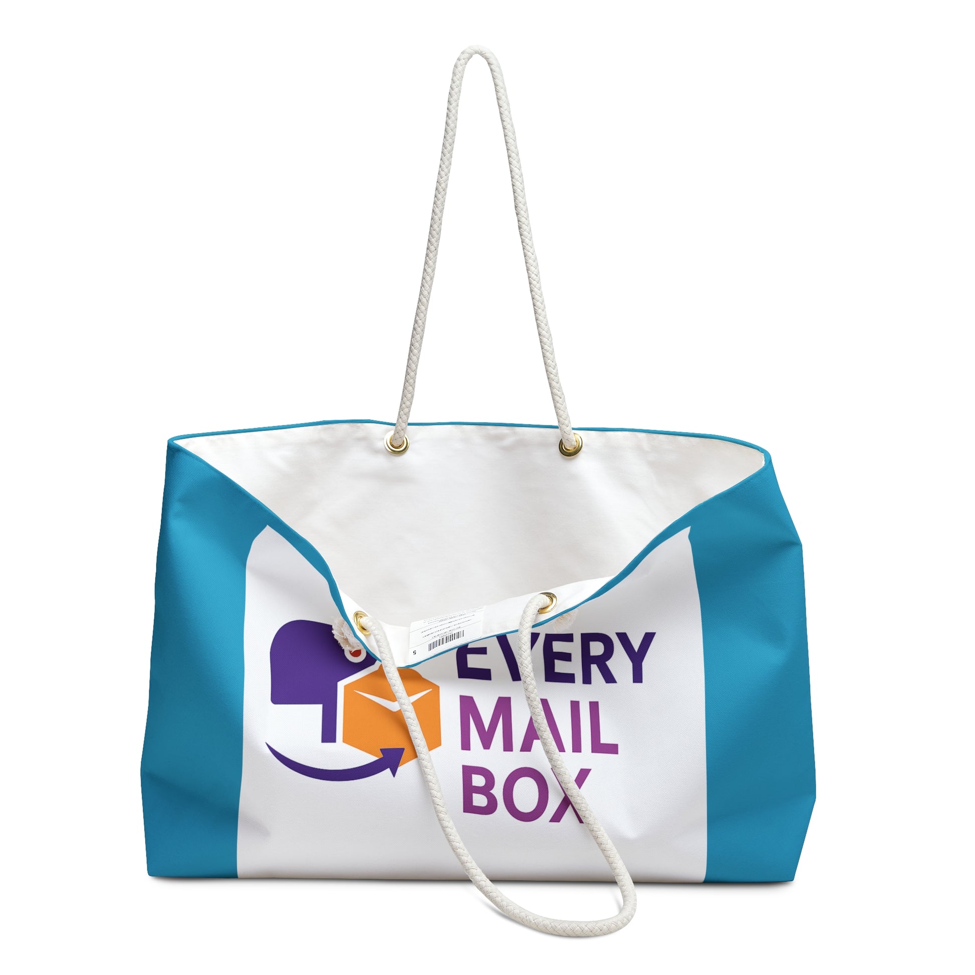 Tote bag with 'Every Mail Box' logo on a white background