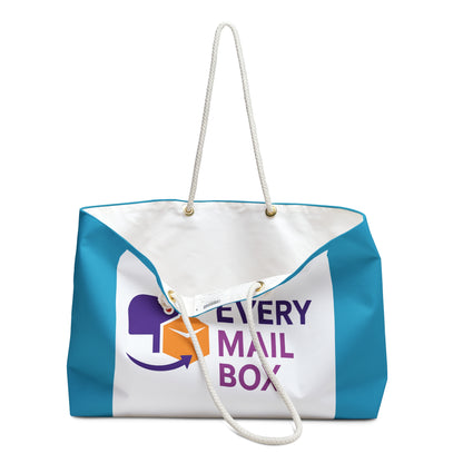 Tote bag with 'Every Mail Box' logo on a white background