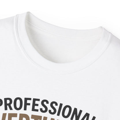 Professional Overthinker T-Shirt – Funny Cat Overworking Graphic Tee
