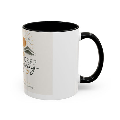 Keep Going Accent Coffee Mug — Inspirational Morning Mug with Sun & Mountains Design (11/15 oz)
