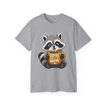 Cute Raccoon 'Coffee Makes Me Happy' Tee