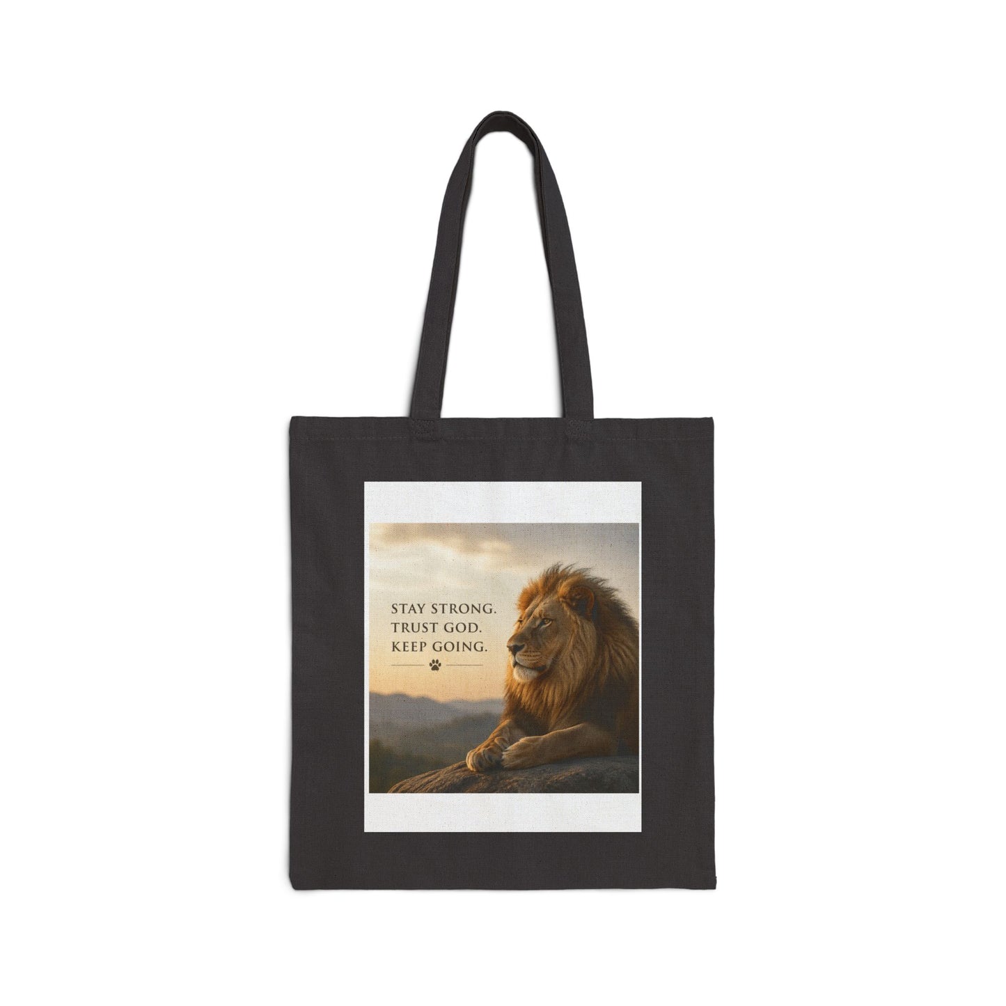 Lion Canvas Tote Bag – Stay Strong, Trust God, Keep Going | Christian Faith Gift