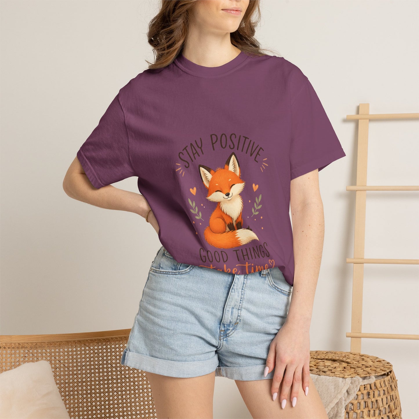 Fox Graphic T-Shirt — "Good Things Take Time" Stay Positive Inspirational Tee