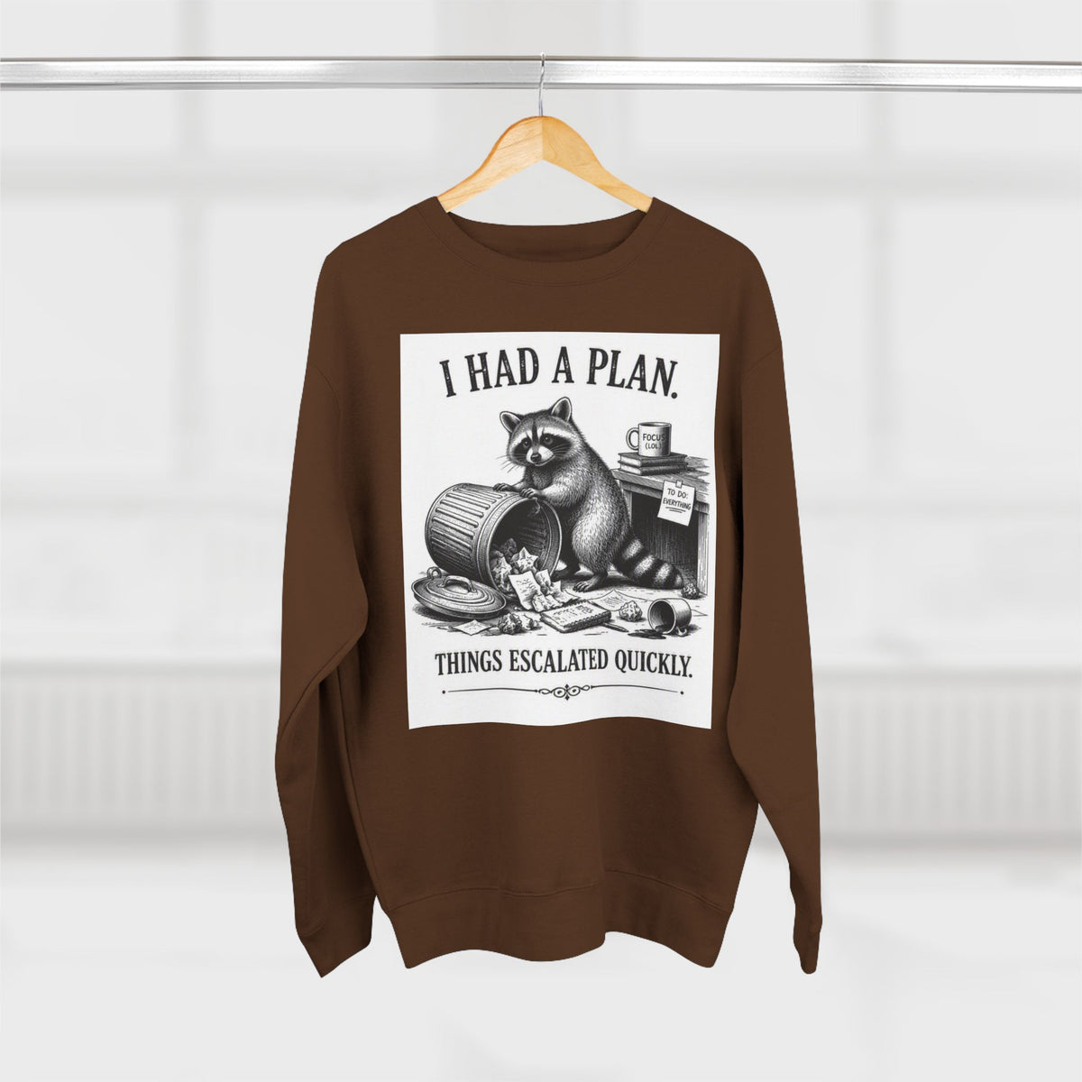 Funny Raccoon Sweatshirt — 'I Had a Plan' Graphic Crewneck