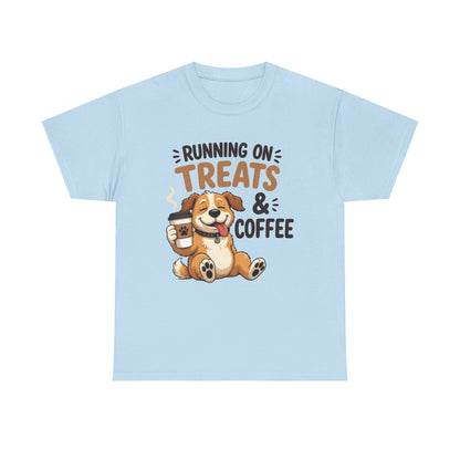 Running on Treats & Coffee T-Shirt | Cute Dog & Coffee Graphic Tee