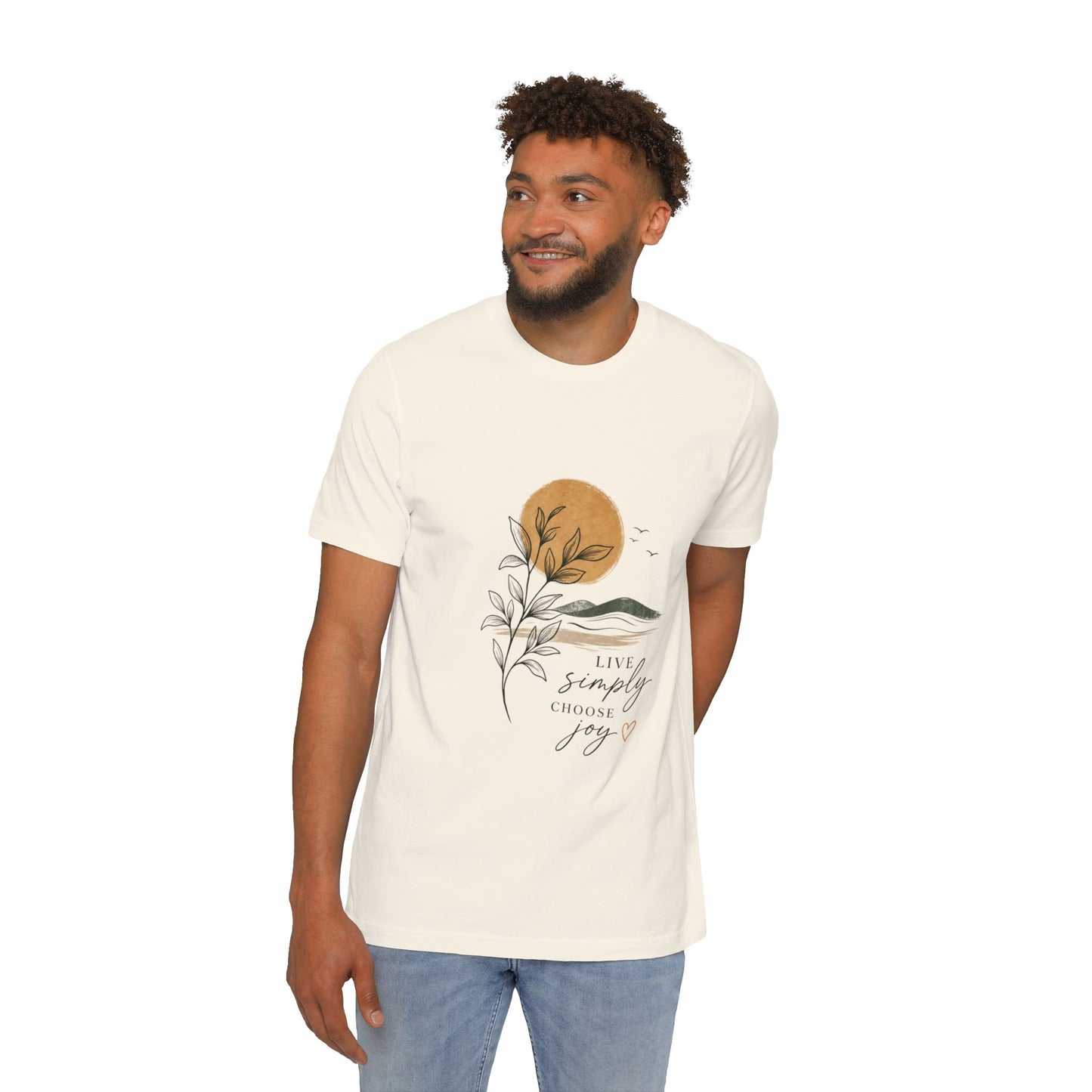 Inspirational Graphic T-Shirt — "Live Simply, Choose Joy" Sun & Botanical Design