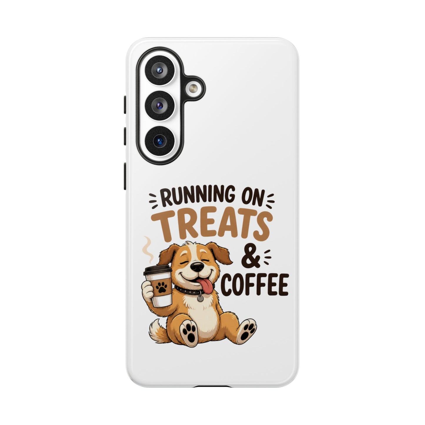 Running on Treats & Coffee Phone Case | Cute Dog Design for iPhone & Samsung
