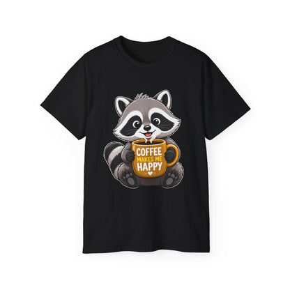 Cute Raccoon 'Coffee Makes Me Happy' Tee