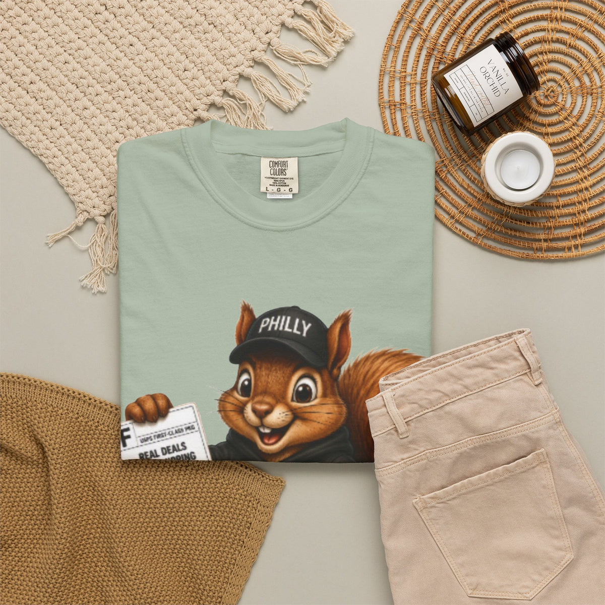 Delivery Squirrel T-Shirt — Cute Parcel Mascot Tee with 'Real Deals' Box