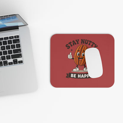 Stay Nutty Be Happy Mouse Pad — Funny Retro Pecan Desk Mat for Office & Gifts