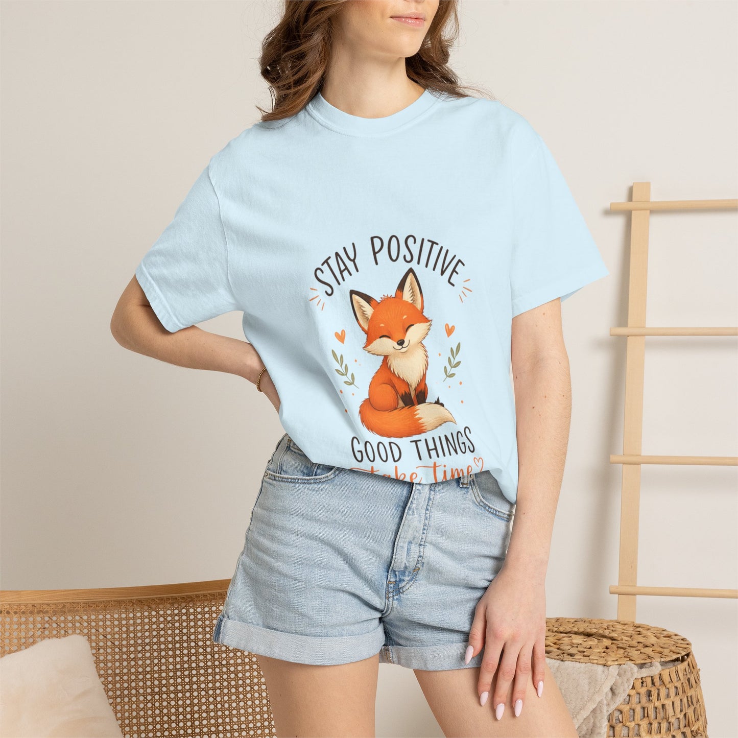Fox Graphic T-Shirt — "Good Things Take Time" Stay Positive Inspirational Tee
