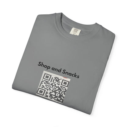 QR Code Promo T-Shirt — "Shop and Snacks" Scan to Order Tee