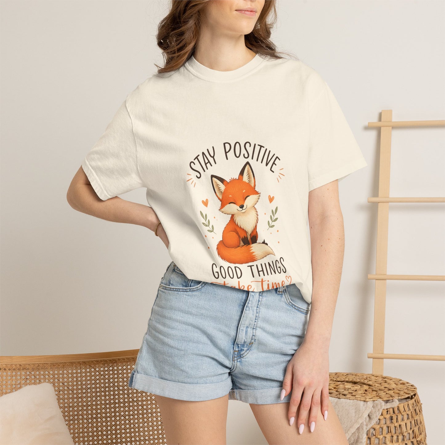 Fox Graphic T-Shirt — "Good Things Take Time" Stay Positive Inspirational Tee