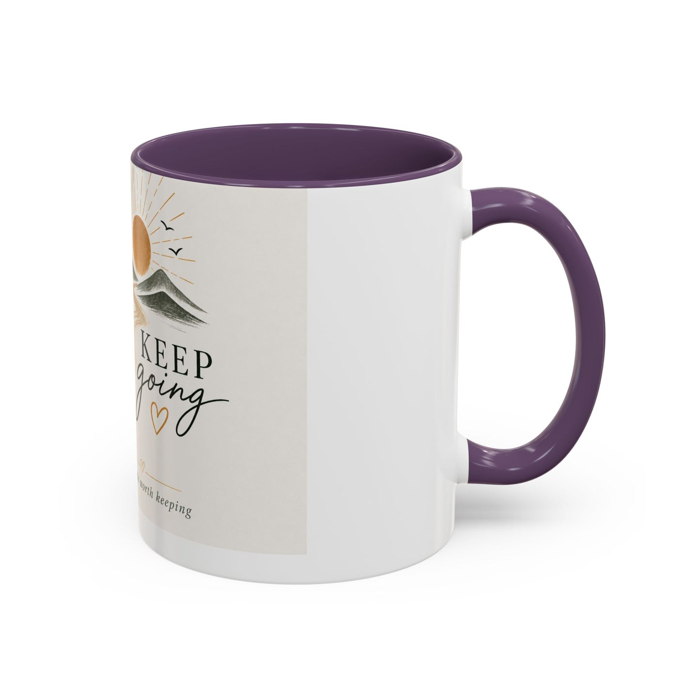 Keep Going Accent Coffee Mug — Inspirational Morning Mug with Sun & Mountains Design (11/15 oz)