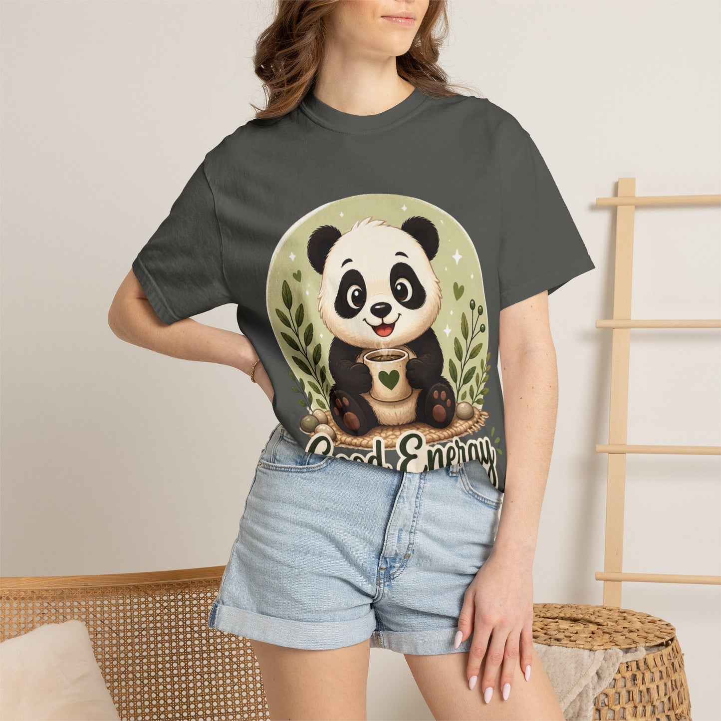 Good Energy Panda T-Shirt | Positive Vibes Cute Panda Graphic Tee for Women Men | Funny Motivational Animal Shirt | Soft Unisex Tee S–2XL