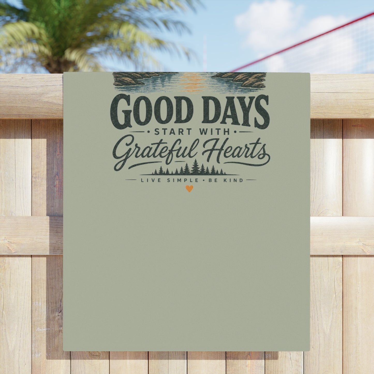 Good Days Grateful Hearts Beach Towel | Mountain Sunrise Print
