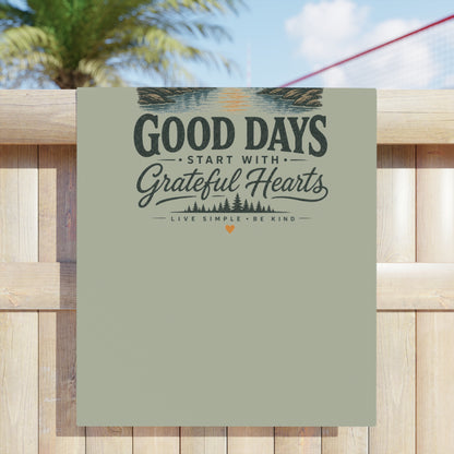 Good Days Grateful Hearts Beach Towel | Mountain Sunrise Print