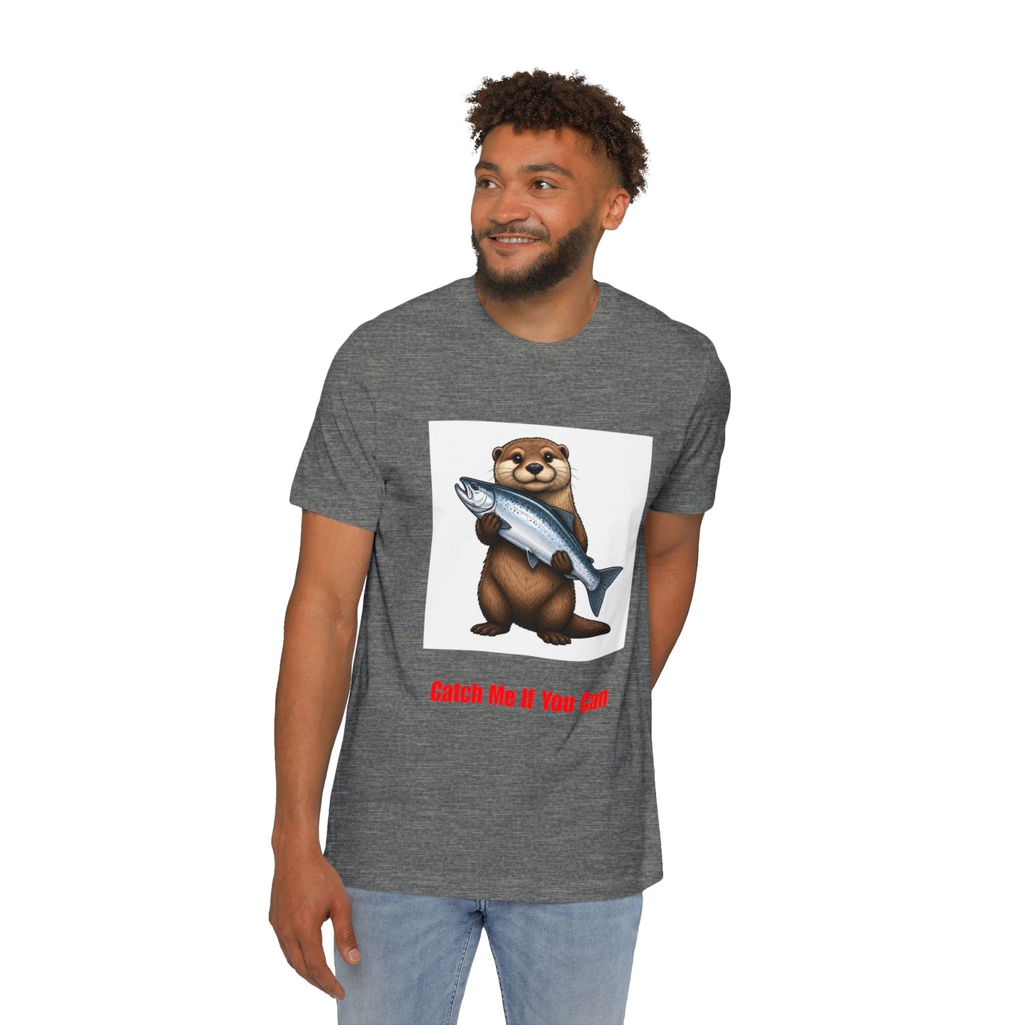 Otter Holding Salmon T-Shirt | "Catch Me If You Can" Funny Fishing Tee