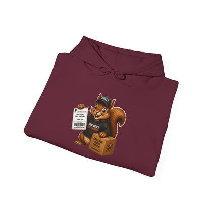 Squirrel Courier Hoodie – Cute Delivery Squirrel Holding Package & Receipt