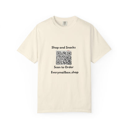 QR Code Promo T-Shirt — "Shop and Snacks" Scan to Order Tee