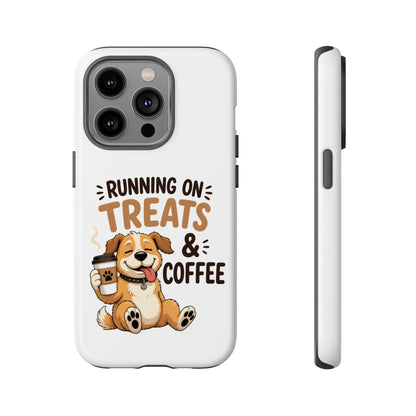 Running on Treats & Coffee Phone Case | Cute Dog Design for iPhone & Samsung