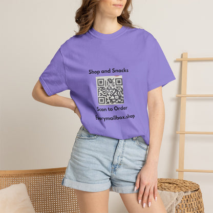 QR Code Promo T-Shirt — "Shop and Snacks" Scan to Order Tee