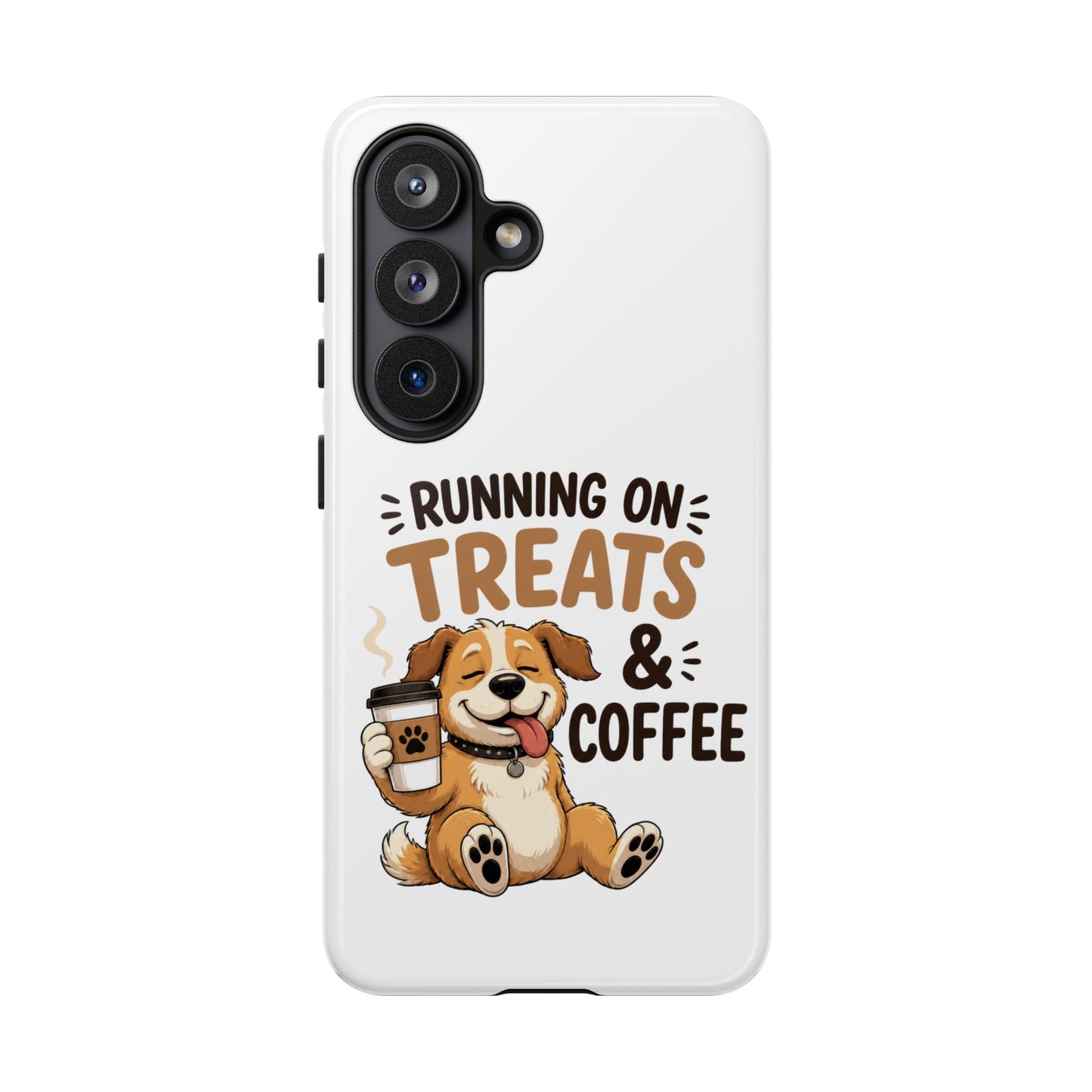 Running on Treats & Coffee Phone Case | Cute Dog Design for iPhone & Samsung