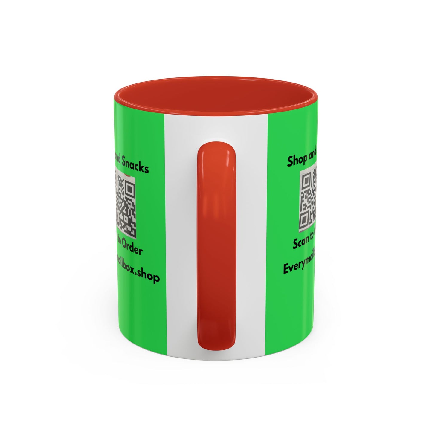 Accent Coffee Mug — 'Shop and Snacks' QR Code Promotional Coffee Mug (11/15 oz)