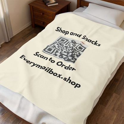Velveteen Plush Blanket — QR Code 'Shop and Snacks' Promotional Throw