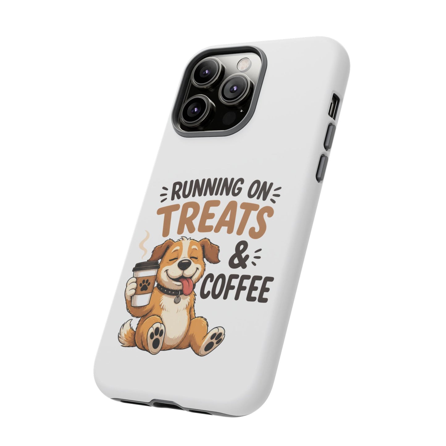 Running on Treats & Coffee Phone Case | Cute Dog Design for iPhone & Samsung
