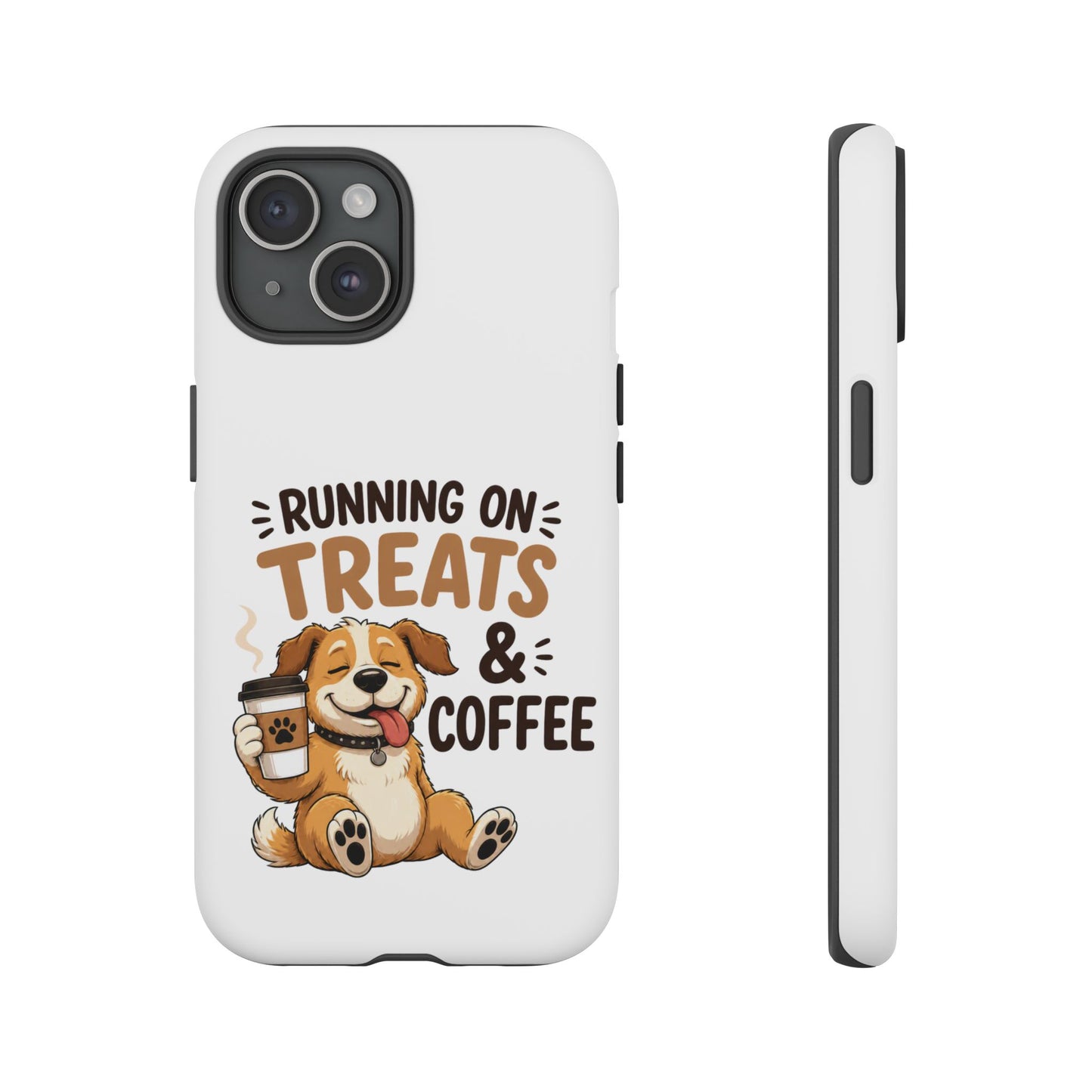 Running on Treats & Coffee Phone Case | Cute Dog Design for iPhone & Samsung