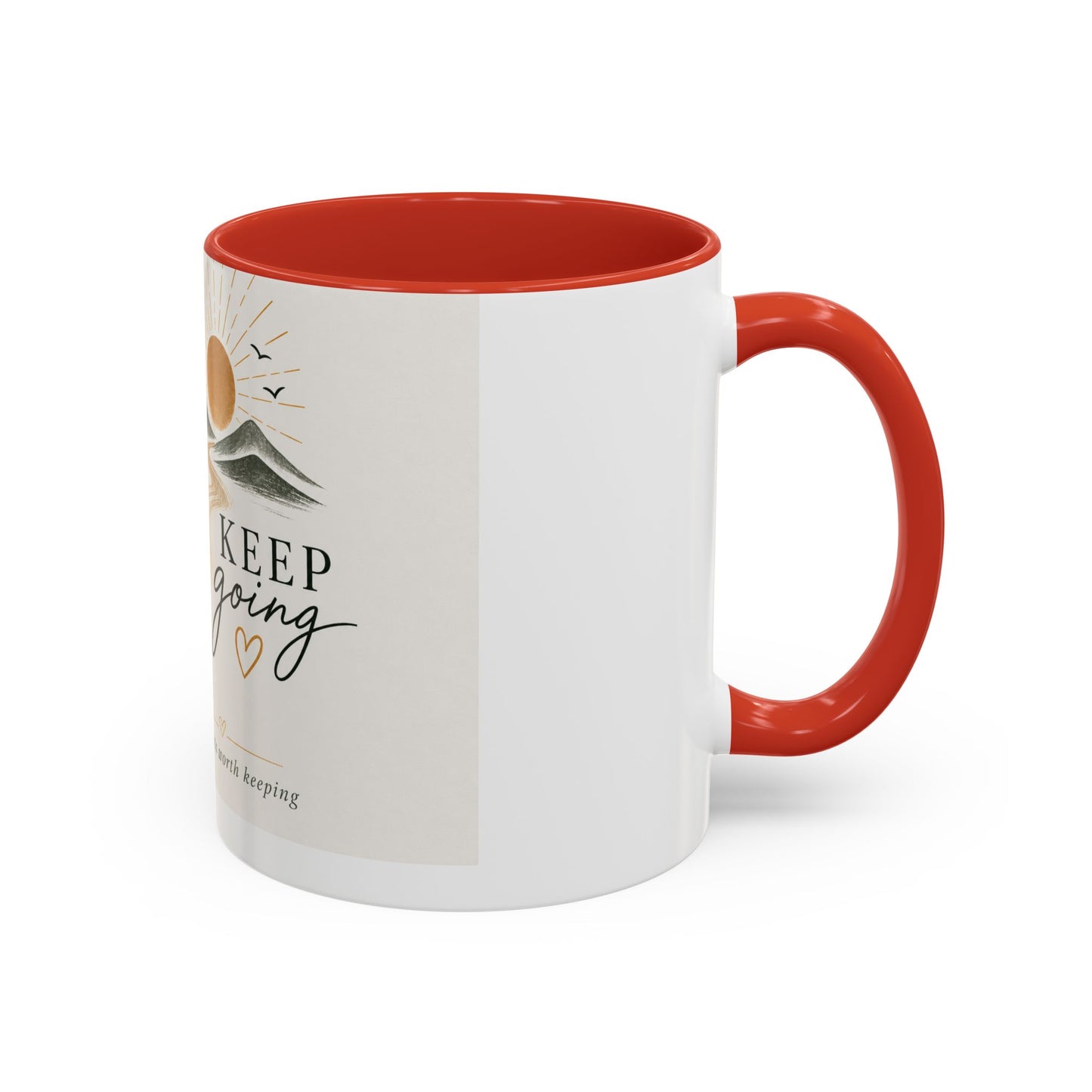 Keep Going Accent Coffee Mug — Inspirational Morning Mug with Sun & Mountains Design (11/15 oz)